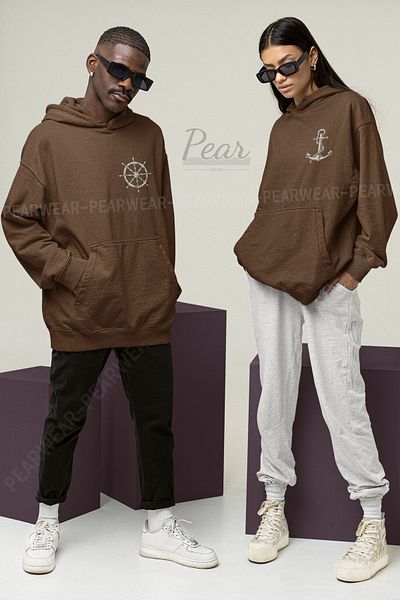 Pear Wear Φούτερ ζευγαριού με στάμπα Anchor Rudder Unisex Oversize Lover Team Hoodie