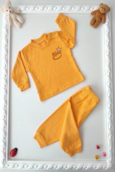 dubi baby طقم أطفال للأولاد الصغار باللون الأصفر مكون من قطعتين مع قفل على ال...
