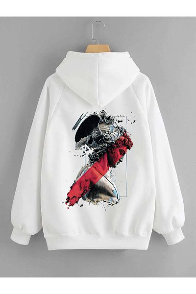DEEPSENCE Unisex Hooded Sweatshirt Apollo Back Print White