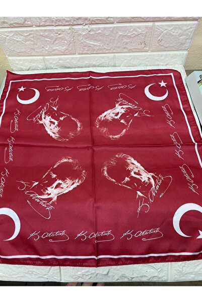 sema aksesuar Red Satin Atatürk Silhouette Signed Moon Star Turkish Flag Scarf - 23 April, 29 October, 19 May