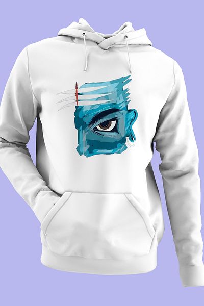 Raf Coll Φούτερ Unisex με μαύρη κουκούλα - Ψηφιακή εκτύπωση, Σχέδιο προσώπου μεγάλου μεγέθους, Fleece με δύο κλωστές