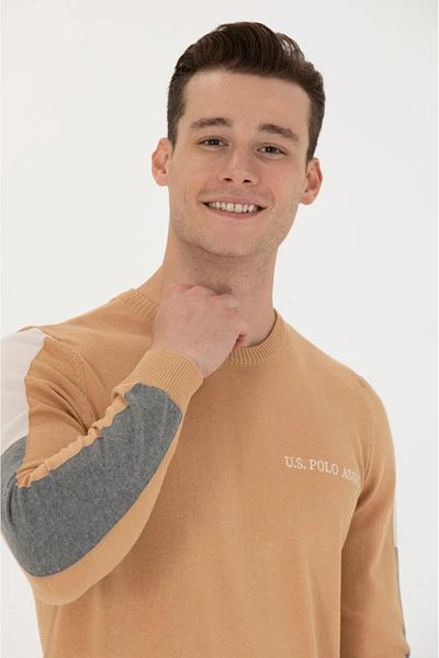 U.S. Polo Assn. ΒΑΣΗ. Polo Assn. Ανδρικό πουλόβερ με λαιμόκοψη Regular Fit Sand SADEN