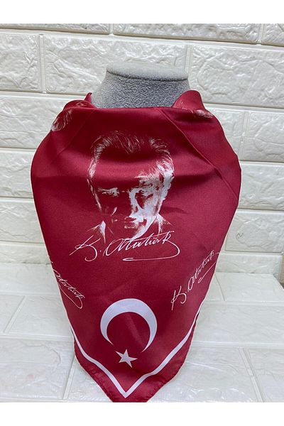 sema aksesuar Red Satin Atatürk Silhouette Signed Moon Star Turkish Flag Scarf - 23 April, 29 October, 19 May
