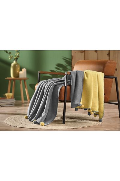 Özdilek Cotton Colourist Fels-Noix Double Blanket with Pom Pom