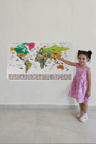 Doğal Tercih Turkish Country Flag Educational Capital Detailed Atlas World Map Wall Sticker 3841