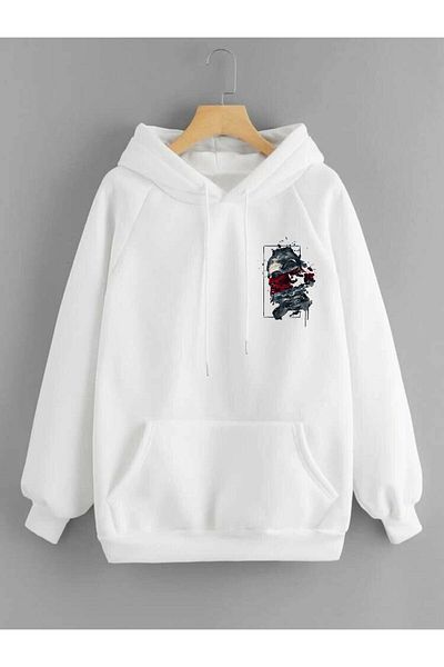 DEEPSENCE White Oversize Hooded Sweatshirt Unisex Zeus Back Print