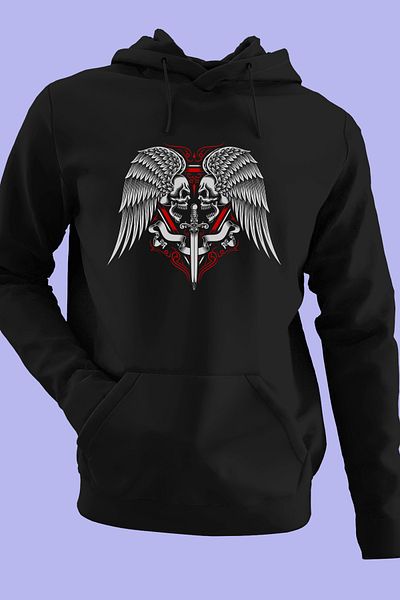 Raf Coll Φούτερ Unisex Oversize με κουκούλα Skull Design Ψηφιακή εκτύπωση με δύο κλωστές Fleece