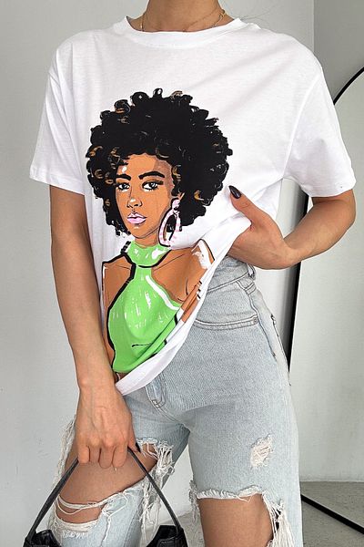 FEMELLE Women's White Printed Cotton T-Shirt