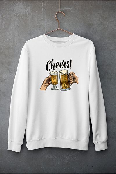 Raf Coll Unisex Oversize Crew Neck Beer Design Ψηφιακή στάμπα φούτερ με δύο νήματα εσωτερικά ανυψωμένα