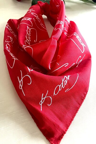 MELİH BİJUTERİ 12 Adet Atatürk Kırmızı Renk Imzalı %100 Cotton Bandana Fular 12 Adet. Toplu Siparişler Için Uygun