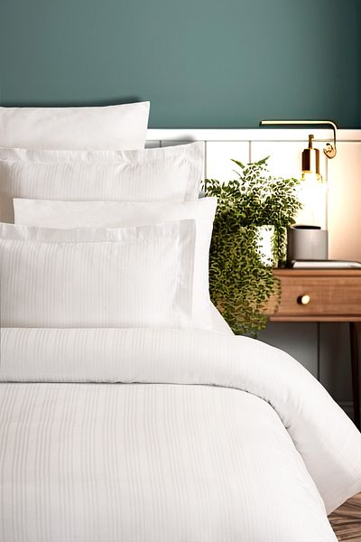 Pierre Cardin Striped Satin Duvet Cover Set Double Voyage White