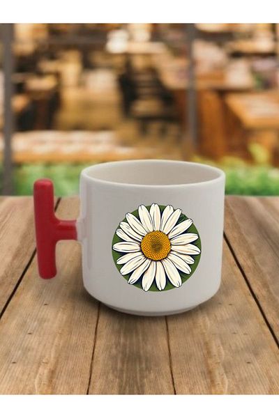 lili hediyelik Daisy Visual Coffee Cup Ceramic Mug - Ceramic Tea, Coffee Gift Cup