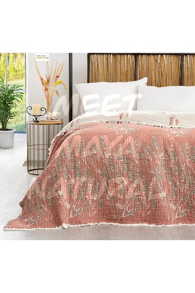Natural Meet Maya Lavender Pattern 100% Cotton Muslin Bedspread 240X260 cm