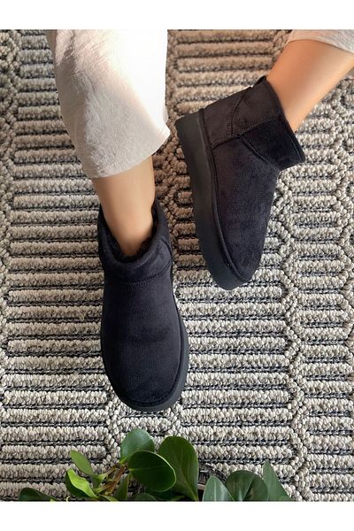 TRODONS Botine ultra mini din piele intoarsa Pantofi de barca pentru femei cu talpa plată și înaltă cu blană în interior