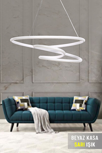 PARBEK Salto Modern Sarkıt Led Avize Salon Mutfak Oda Ledli Avize – Beyaz Kas...