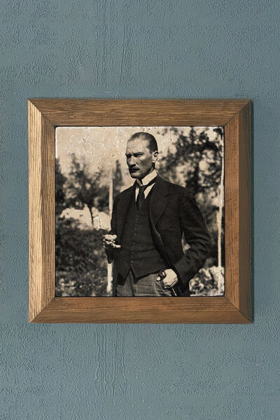 FİNS STONE DECOR Masif Çerçeveli Atatürk Doğaltaş Tablo Fins 28X28 CM Hediyelik