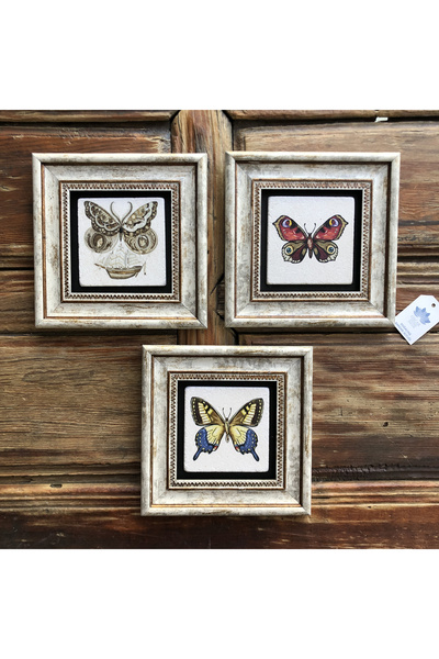 FİNS STONE DECOR Decor de perete din piatră înrămată Set de 3 picturi Fluture...