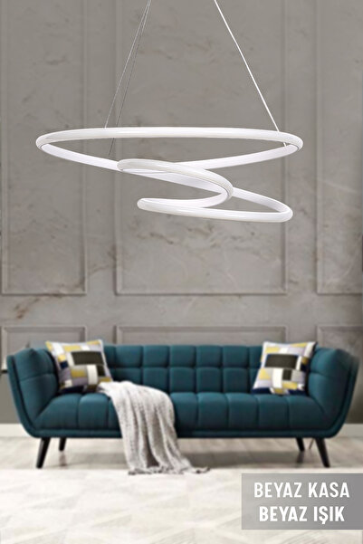 PARBEK Salto Modern Sarkıt Led Avize Salon Mutfak Oda Ledli Avize – Beyaz Kas...