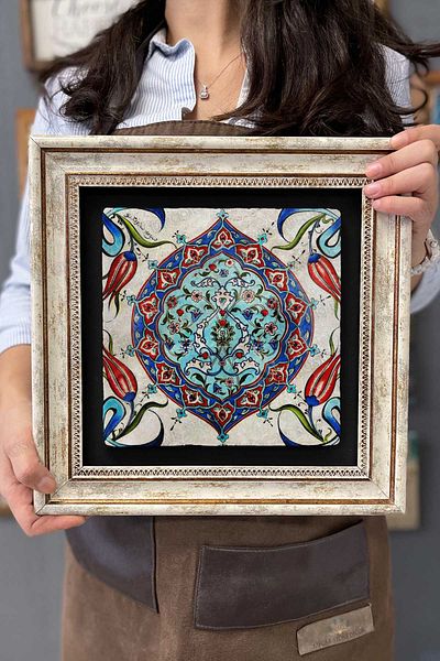 FİNS STONE DECOR Framed Painting Stone Wall Decoration Painting 30 X 30 cm Tile Ceramic Patterned Marble Painting Gift
