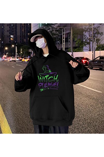 Touz zolid wear Halloween Witch Please Басклі Сяйч Юнісекс Оверсайз Капюшон Світшот