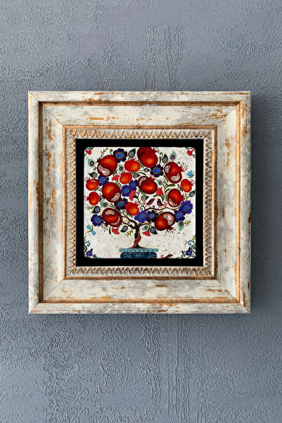 FİNS STONE DECOR Çerçeveli Taş Duvar Dekoru Tablo 20 x 20 cm Nar Ağacı Hediyelik