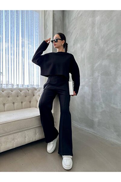 DUSOHOME Duso Şardonlu Oversize Geniş Kesim Salaş Eşofman Alt Üst Takım