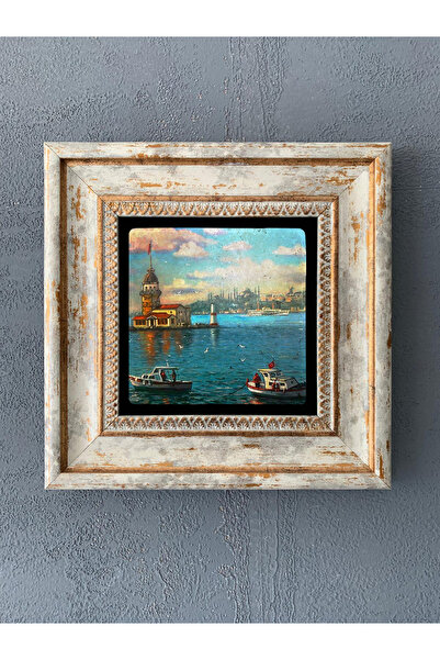FİNS STONE DECOR Çerçeveli Taş Duvar Dekoru Tablo İstanbul Kız Kulesi 20 x 20...