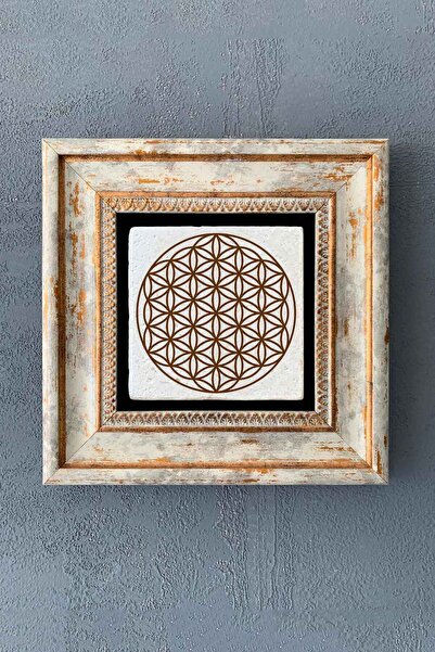 FİNS STONE DECOR Çerçeveli Taş Duvar Dekoru Tablo 20x20 cm Yaşam Çiçeği Hediy...