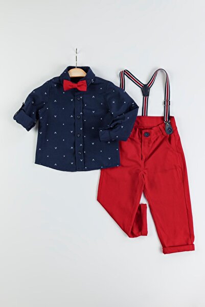 Gold Class Kidswear Geyik Desenli Yılbaşı Konsepti Erkek Çocuk Salopetli Gömlekli Takım