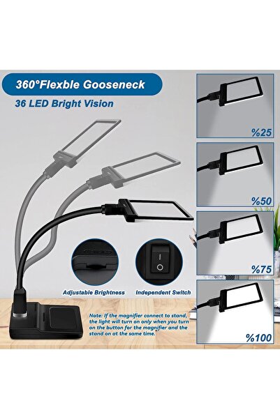 VipDeluXe 4 x ışıklı ve ayaklı büyüteç, 36 LED esnek kuğu boynu büyütme çalış...