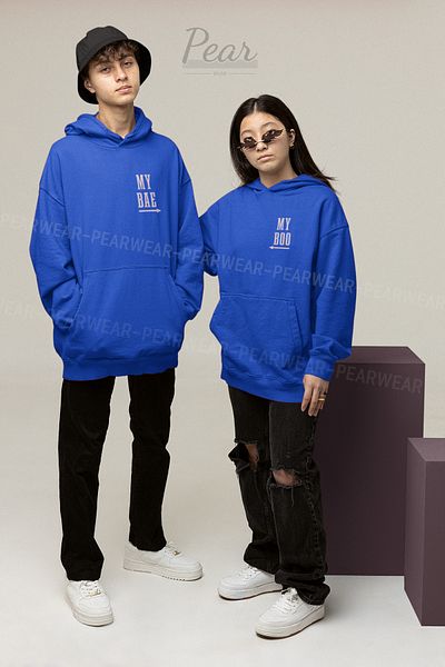 Pear Wear My Boo My Bae Printed Unisex 3 Thread Raised Lover Team Oversize φούτερ με κουκούλα