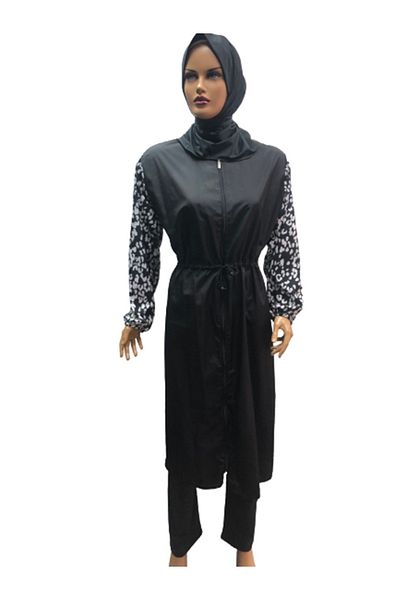 eflin Women's Clothing Black-white Leopard Full Covered Hijab Swimsuit Including Bonnet Plus Size Options