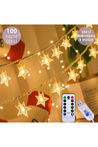 TechnoSmart 100 Yıldız Ledli 10mt. Kumandalı Usbli 8 Modlu Dekoratif Şerit Led Işık Yılbaşı Süsleme