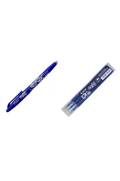 Pilot Frixion Ball Silinebilir Mürekkepli Roller Kalem 0.7mm Mavi+ 3 lü yedeği