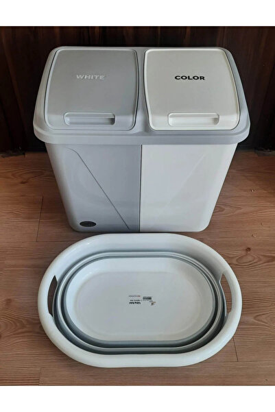 Bayev Ikili Set - Bölmeli 60 Lt Kirli Çamaşır Sepeti Ve Katlanır Çamaşır Sepe...