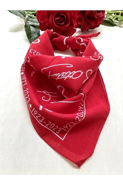 Herşey Nota Eșarfă roșie din bumbac cu siluetă și semnătură a lui Ataturk - B...