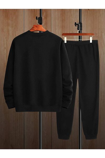 blausee wear Μαύρο ανδρικό σετ φόρμας με κάτω μέρος Oversize Crew Neck