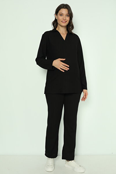 Miss Dünya Lissa Siyah Yakalı Kaşkorse Hamile ve Lohusa Eşofman Takımı