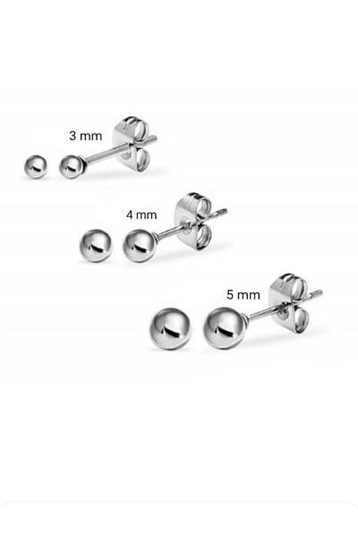 Begonia Accessories Begonia Accesories Unisex Surgical Steel 1 Pair Silver Color Ball Earring .top.gumus