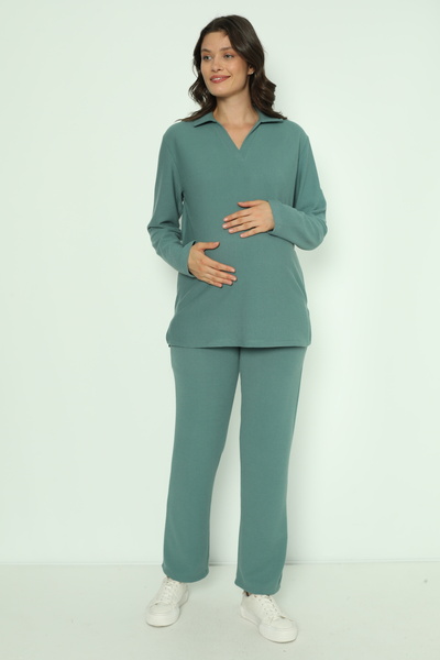 Miss Dünya Lissa طقم بدلة رياضية للحوامل والحوامل بياقة خضراء مائية