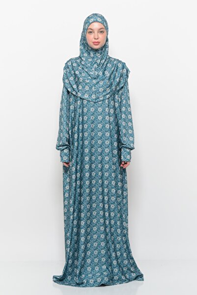 Altobeh Πρακτικό μονοκόμματο φόρεμα προσευχής με μοτίβο ήλιου με μανίκια με μαντίλα Lycra Hijab 990-0302