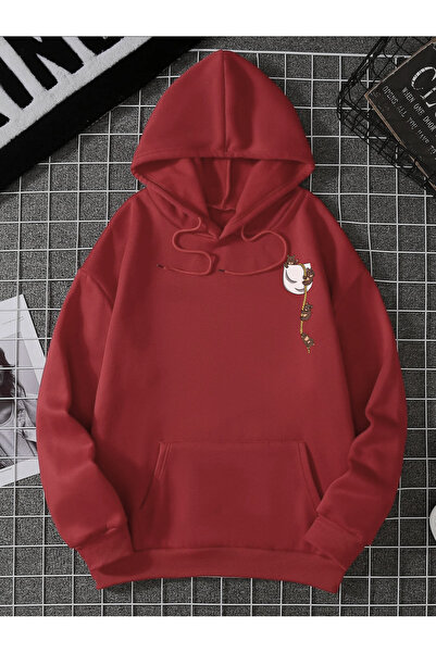 blausee wear Unisex Pocket Climbing Bear Printed Oversize Hooded Sweatshirt