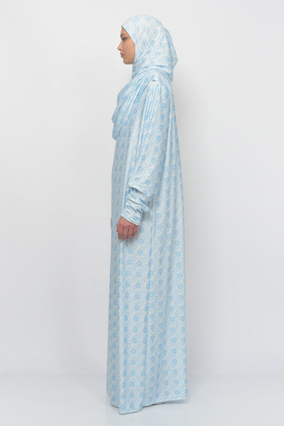 Altobeh Πρακτικό μονοκόμματο φόρεμα προσευχής με μοτίβο ήλιου με μανίκια με μαντίλα Lycra Hijab 990-0302