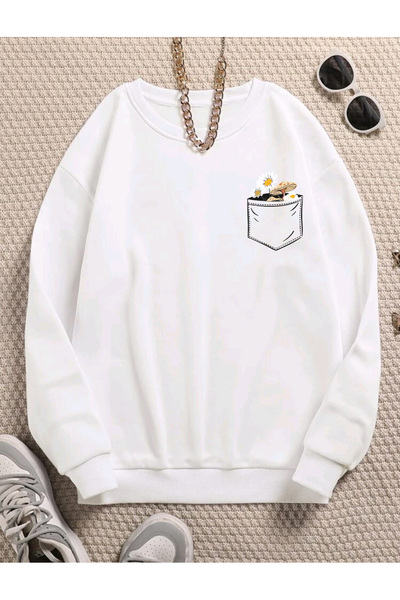 blausee wear Βαμβακερό φούτερ με φλοράλ στάμπα με λαιμόκοψη