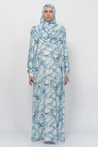 Altobeh Mâneci practice dintr-o singură bucată cu model de copac și batic detașabil Lycra Hijab Rochie de rugăciune 990-0705