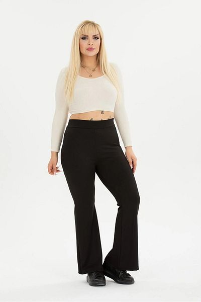manolyabutik Plus Size Ribbed Spanish Leggings Trousers for Women