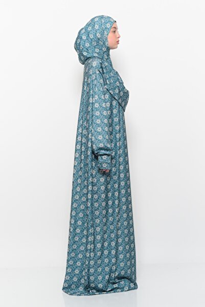 Altobeh Πρακτικό μονοκόμματο φόρεμα προσευχής με μοτίβο ήλιου με μανίκια με μαντίλα Lycra Hijab 990-0302