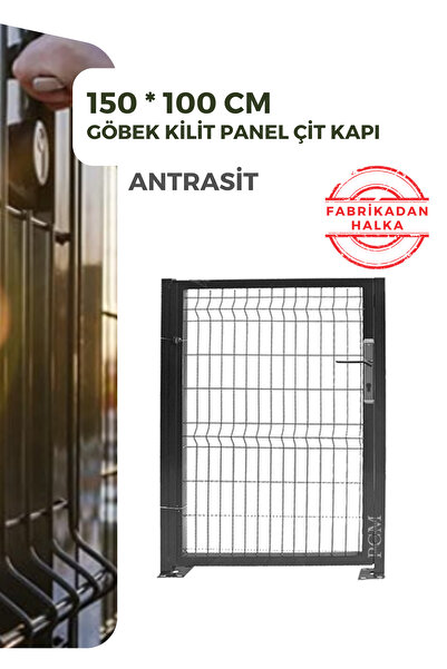 Panel Çit Market Kanatlı Kapı Göbekli Kilitli 150x100 Cm Antrasit