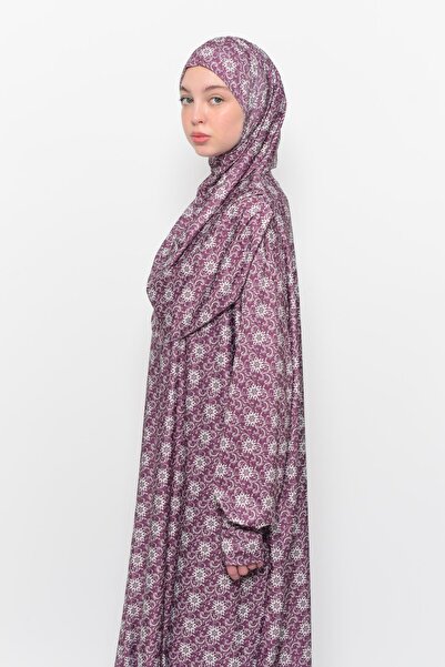 Altobeh Πρακτικό μονοκόμματο φόρεμα προσευχής με μοτίβο ήλιου με μανίκια με μαντίλα Lycra Hijab 990-0302