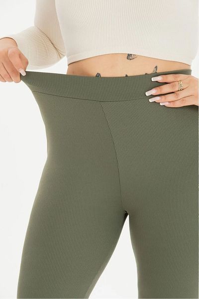 manolyabutik Plus Size Ribbed Spanish Leggings Trousers for Women